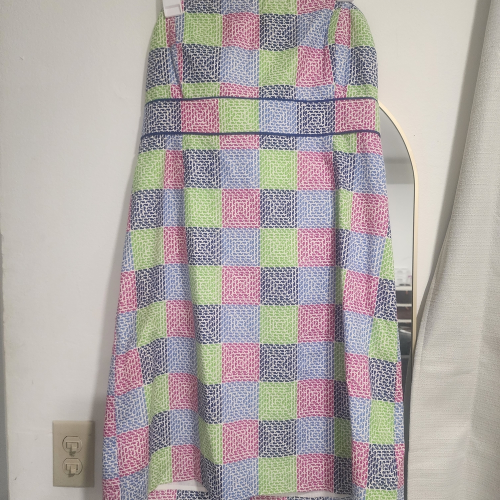 Strapless Checkered Dress in Pink, Green, and Blue